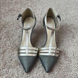 Bruno Magli Gold Embossed T- Strap Heels